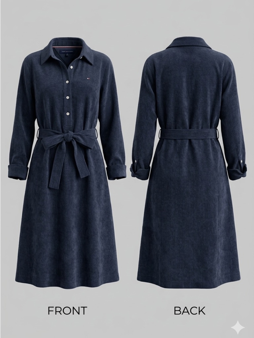 💙 Tommy Hilfiger Blue Corduroy Belted Shirt Dress Sz 6 8867-10 💙